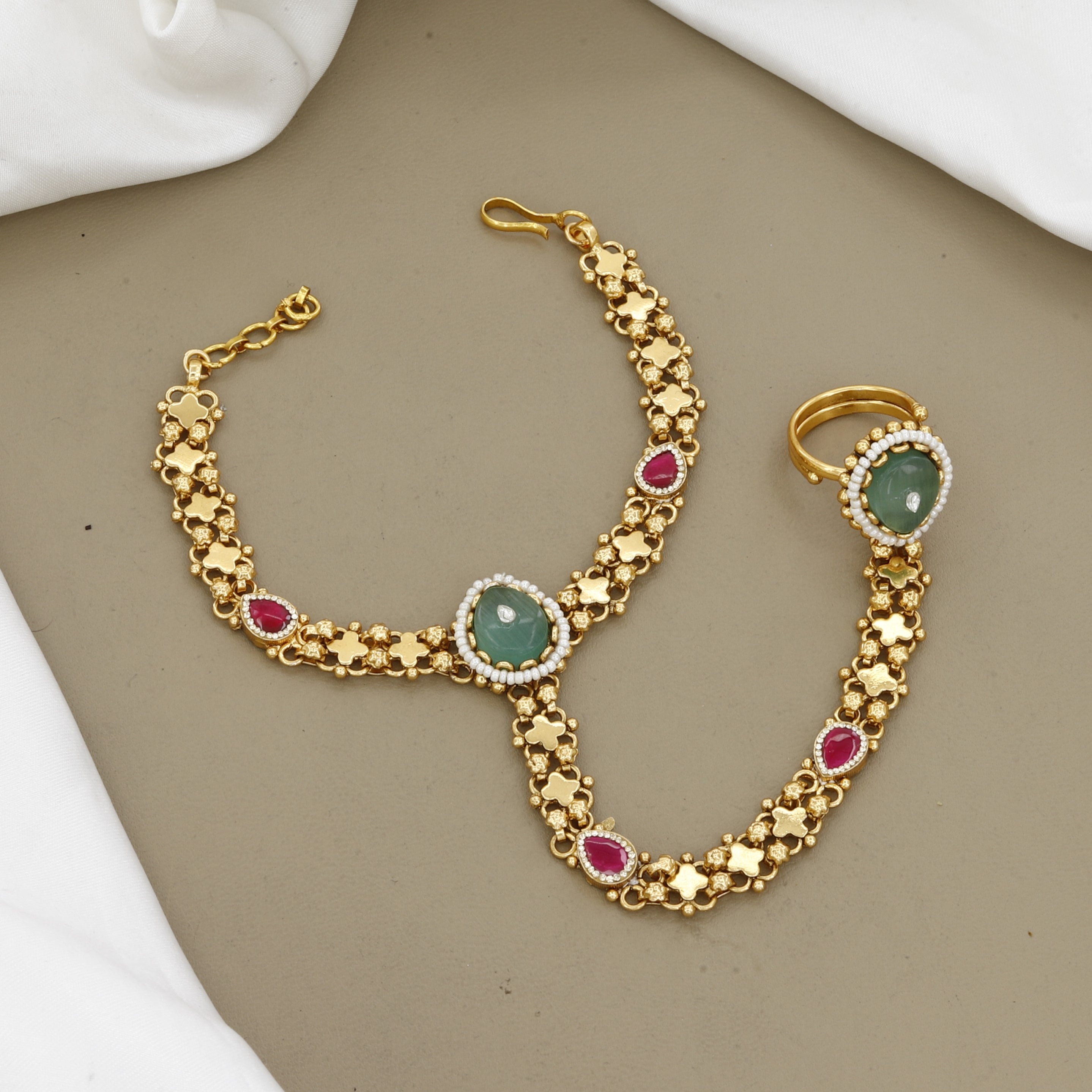 Traditional Gold-Plated Kundan & Meenakari Hathphool