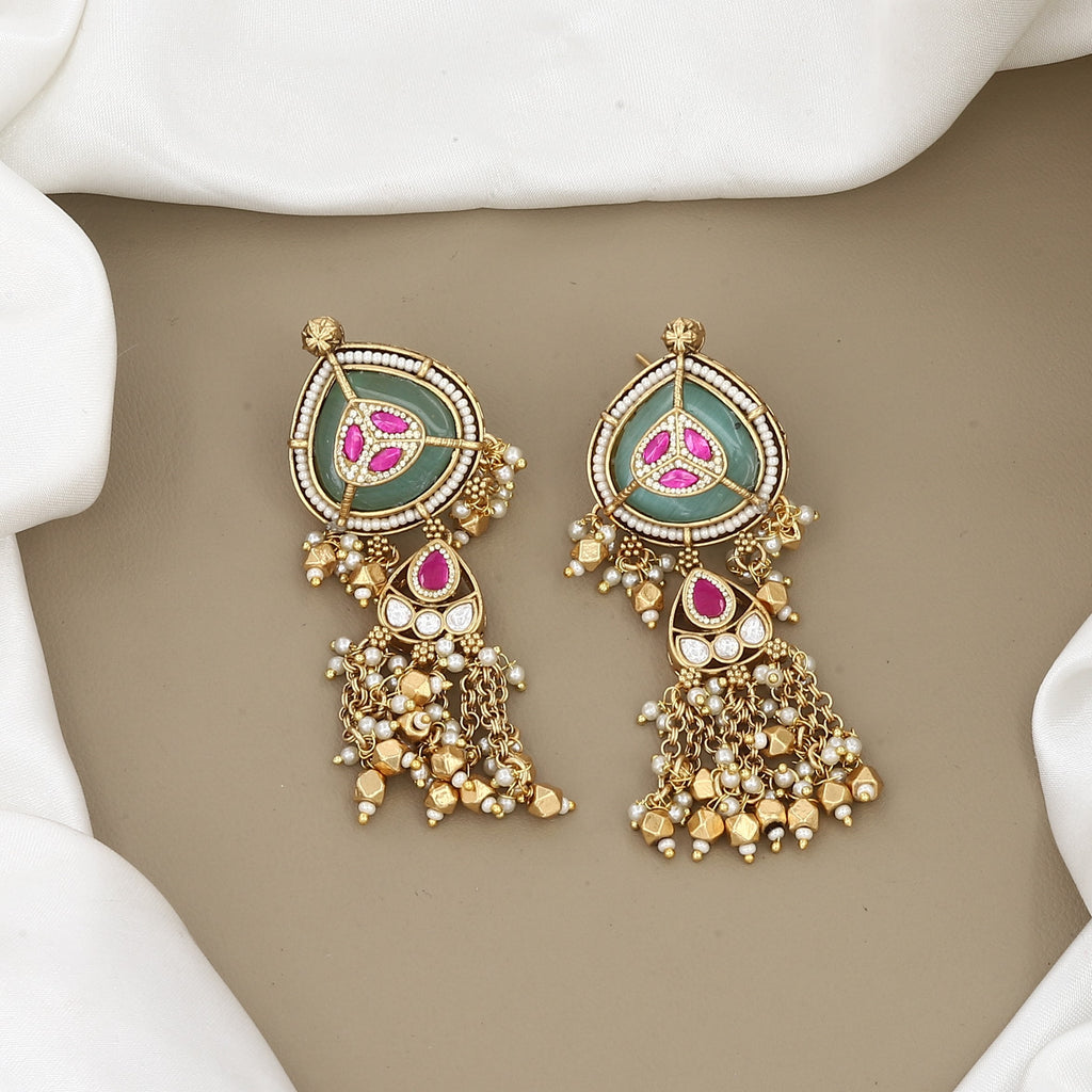 Traditional Gold-Plated Multi-Strand Enamel Medium Necklace Set
