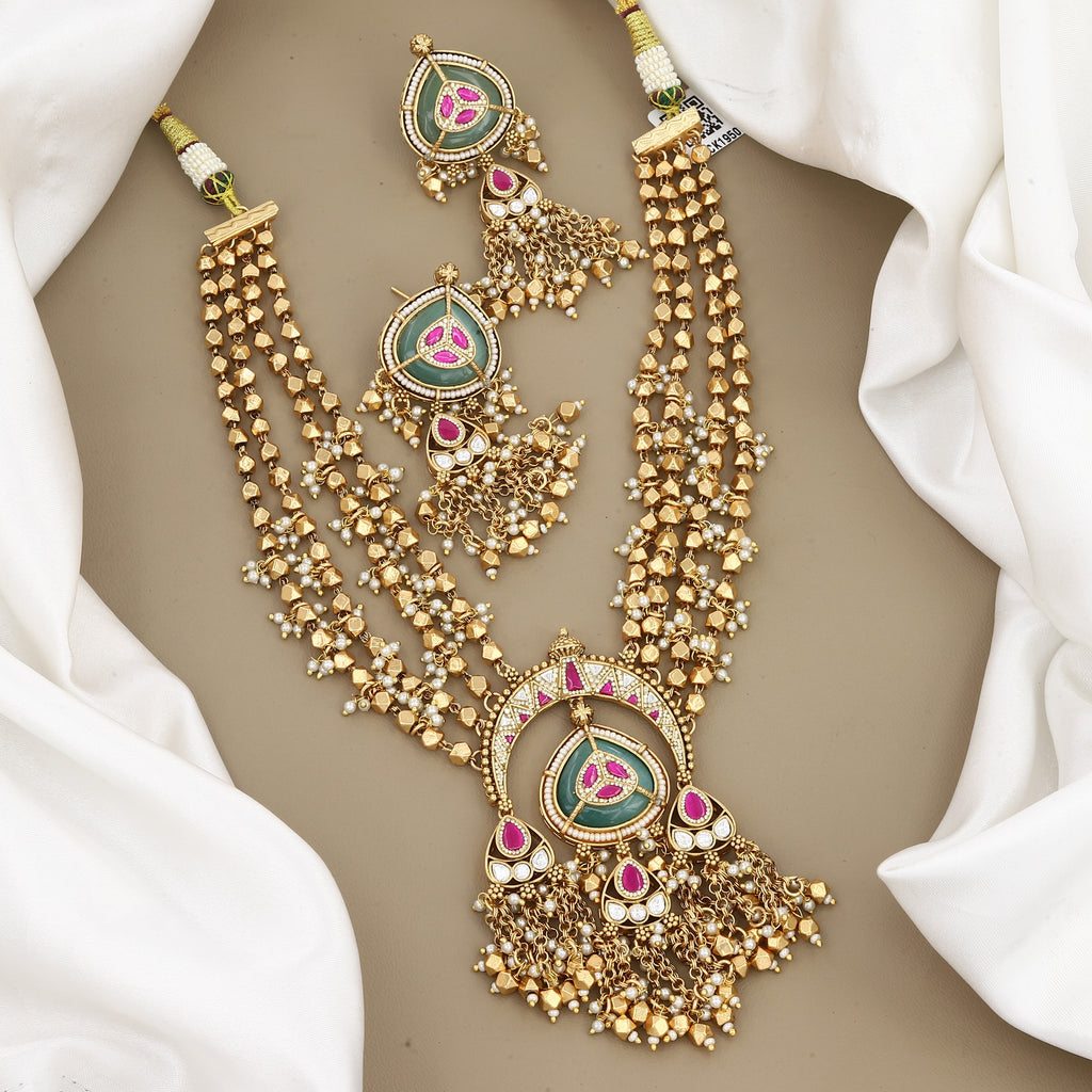 Traditional Gold-Plated Multi-Strand Enamel Medium Necklace Set