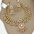 Traditional Gold-Plated Temple Stone Choker Necklace Set
