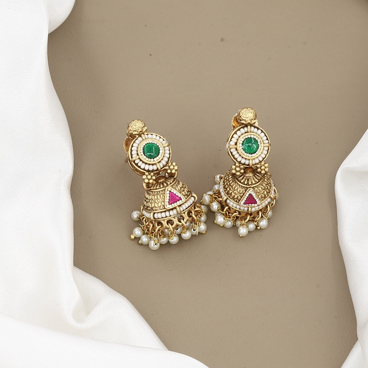 Traditional Gold-Plated Temple Stone Choker Necklace Set