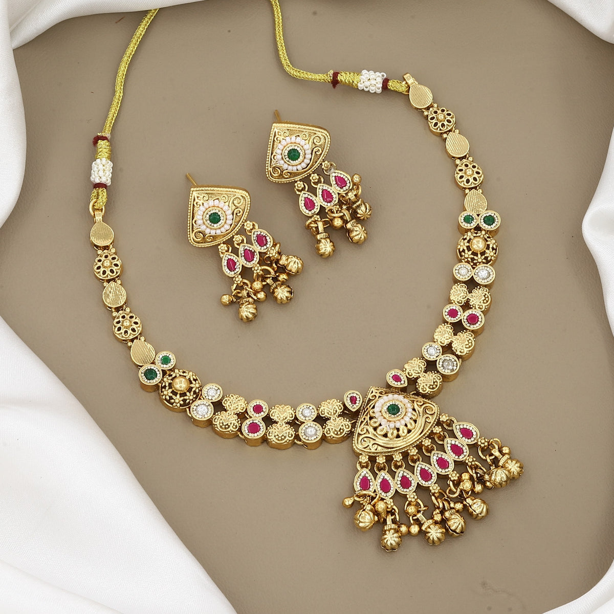 Traditional Gold-Plated Station & Pendant Necklace Set