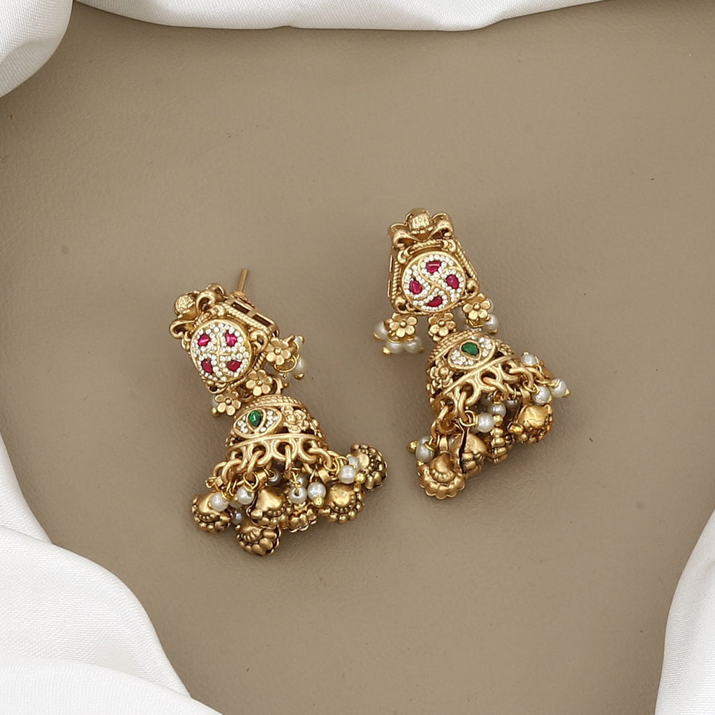 Traditional Gold-Plated Beaded & Stone Necklace Set