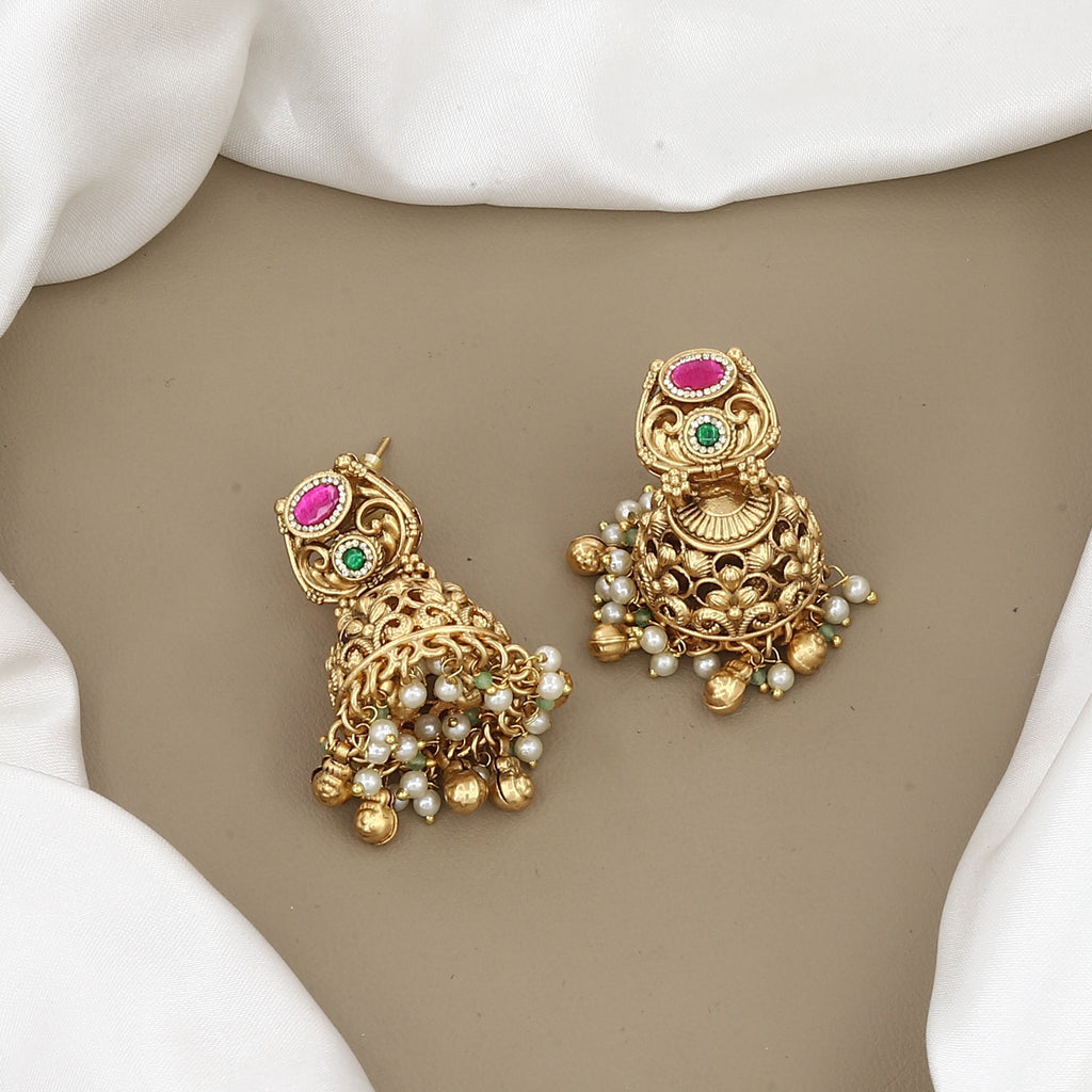 Traditional Gold-Plated Multi-Strand Temple Necklace Set