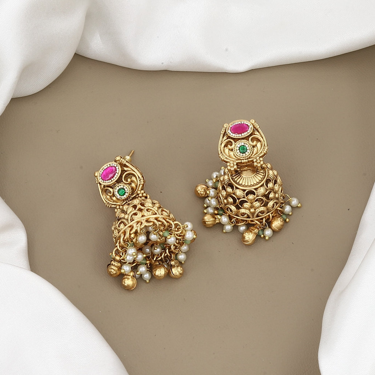 Traditional Gold-Plated Multi-Strand Temple Necklace Set