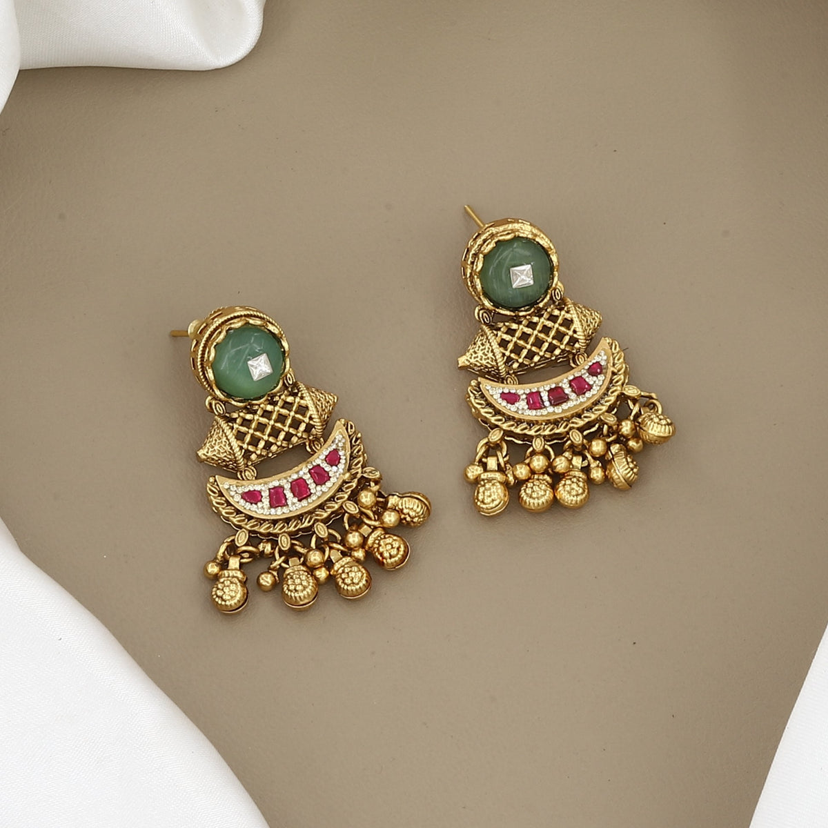 Traditional Gold-Plated Layered Stone Choker Necklace Set