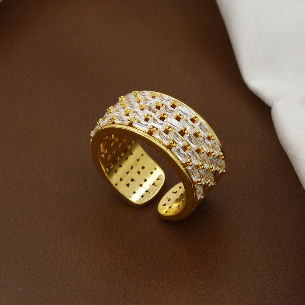 Golden Dazzling 4-Row Baguette-Cut Cubic Zirconia Eternity Ring
