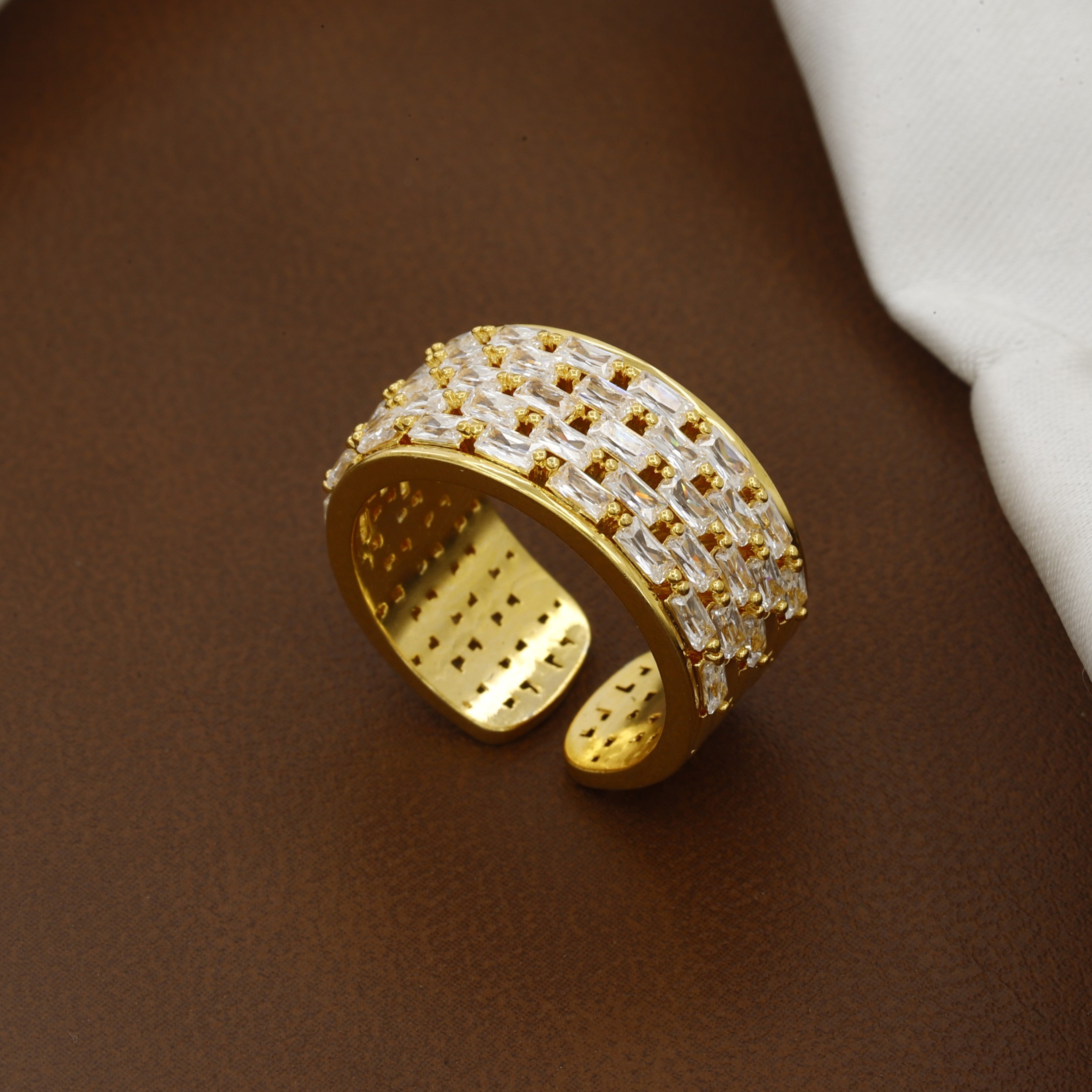 Golden Dazzling 4-Row Baguette-Cut Cubic Zirconia Eternity Ring