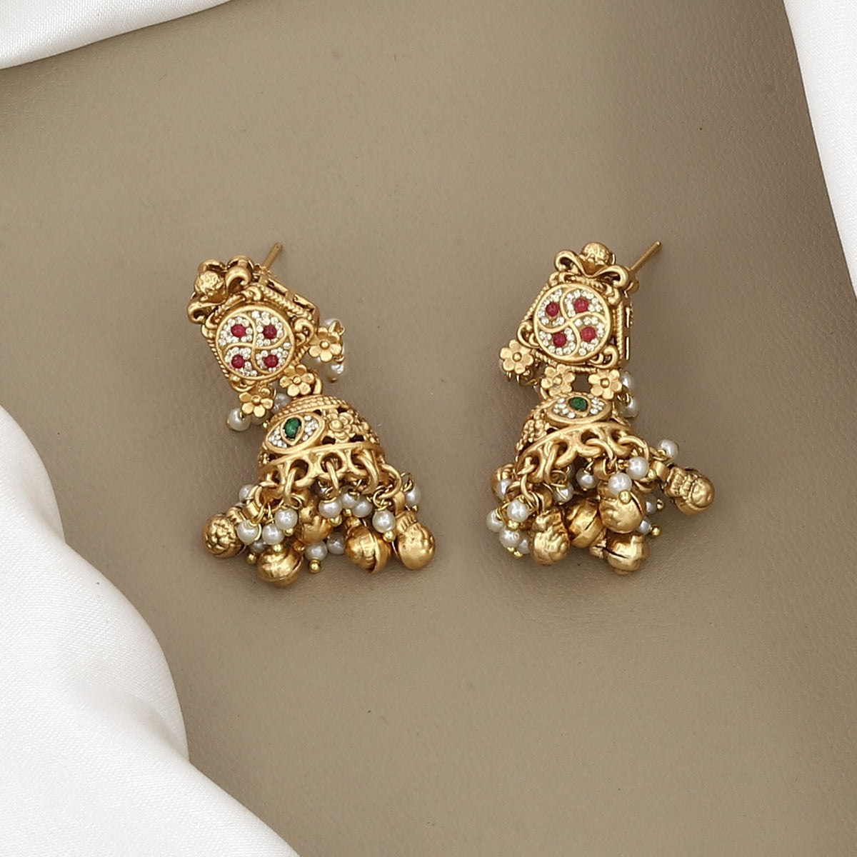 Traditional Gold-Plated Temple Pendant Necklace Set