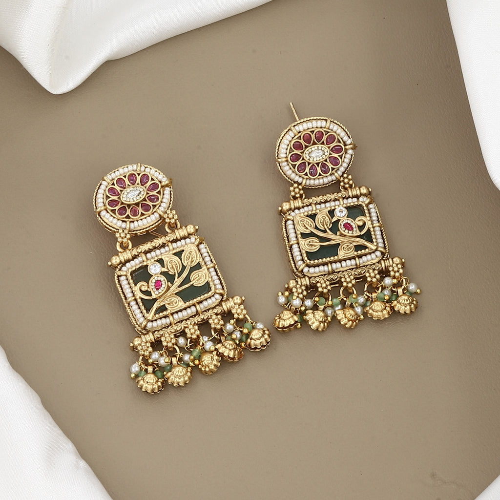 Traditional Gold-Plated Enamel & Stone Choker Necklace Set