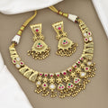 Traditional Gold-Plated Ruby Stone Layered Choker Necklace Set
