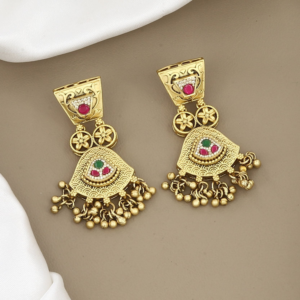 Traditional Gold-Plated Ruby Stone Layered Choker Necklace Set