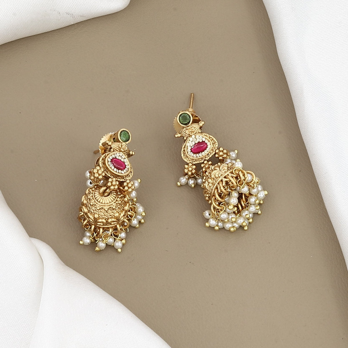 Traditional Gold-Plated Ruby Stone Bib Necklace Set
