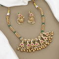Traditional Gold-Plated Ruby Stone Bib Necklace Set