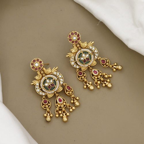 Antique Gold Pendant and Earring Set with Rubies & Emeralds