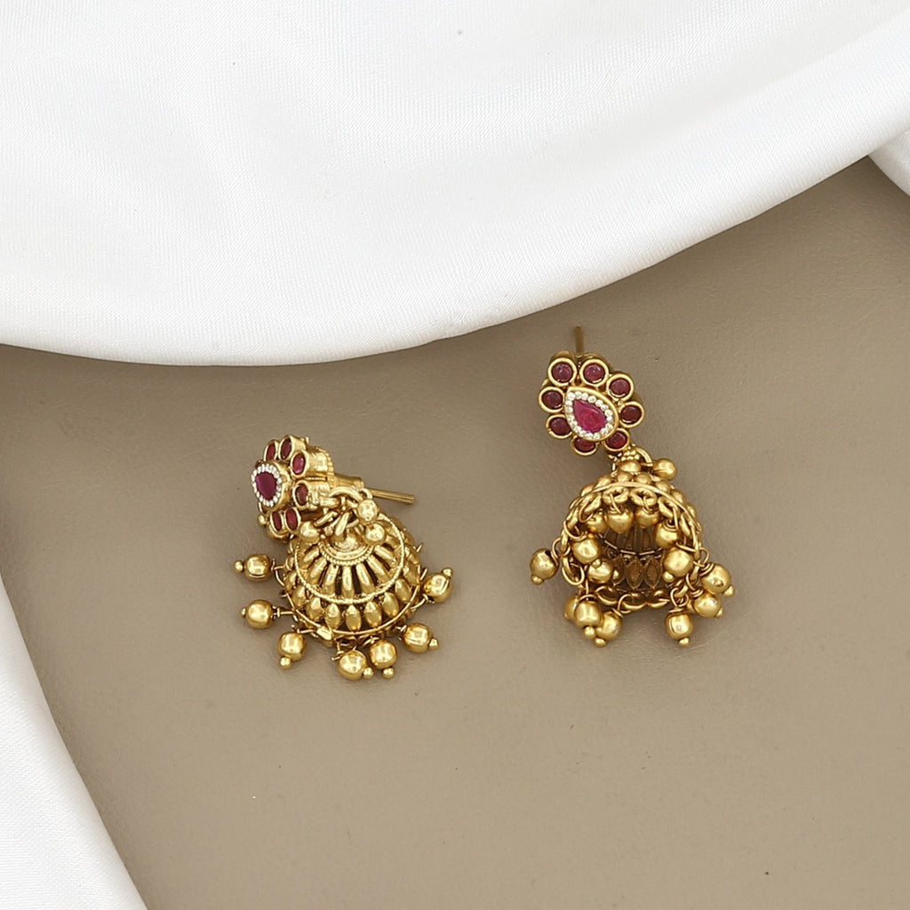 Traditional Gold-Plated Floral Stone Necklace & Jhumka Set