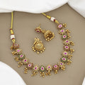 Traditional Gold-Plated Floral Stone Necklace & Jhumka Set