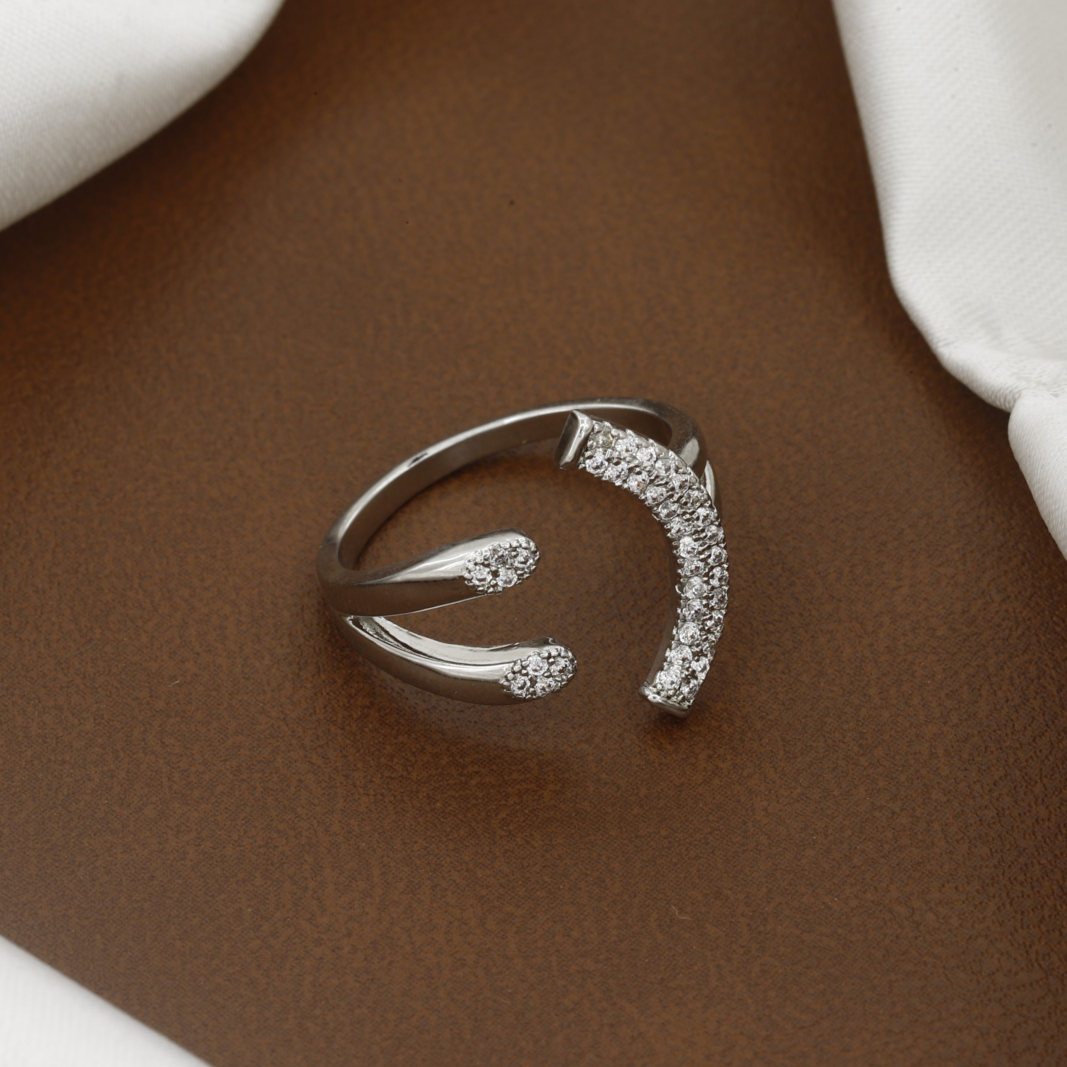 Sparkling Heart-Cut Double-Row Eternity Ring in Polished Sterling Silver