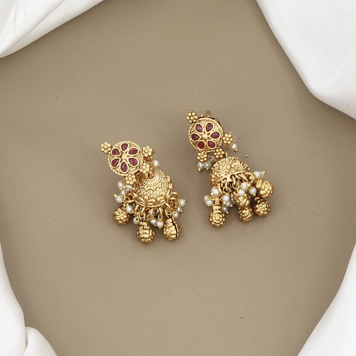 Traditional Gold-Plated Pearl & Stone Choker Necklace Set