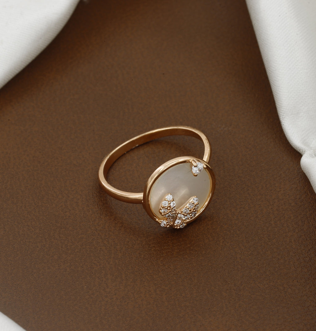 Elegant Mother-of-Pearl Butterfly Medallion Ring in 14K Gold-Plated Finish