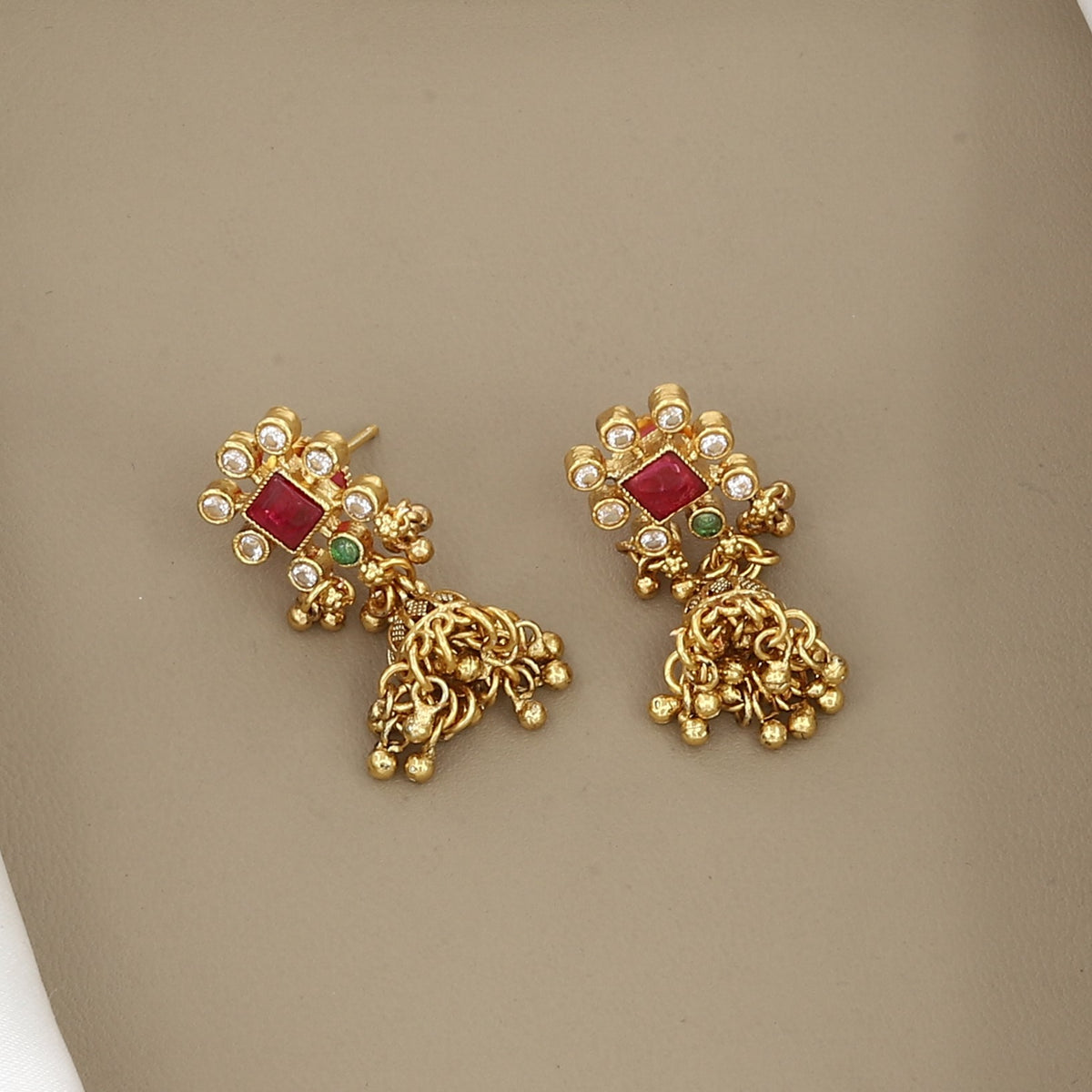 Traditional Gold-Plated Ruby Stone Choker Necklace Set