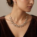 Mehndi Polished Heart Cutout & Pave Oval Link Necklace Set