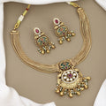 Traditional Gold-Plated Multi-Strand Stone Pendant Necklace Set