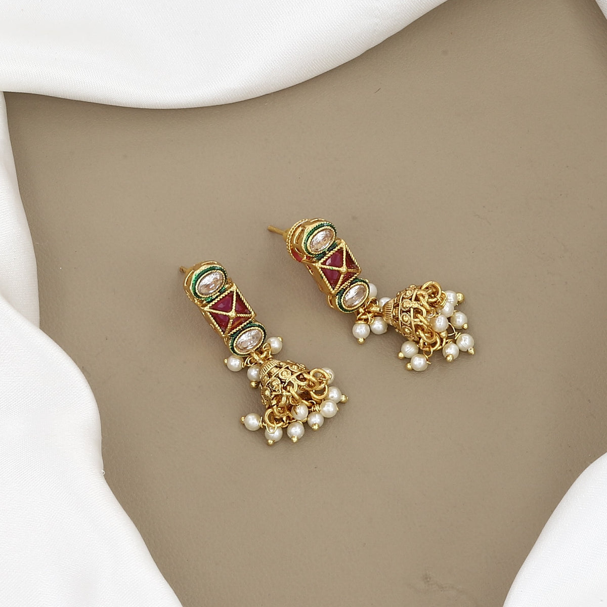 Traditional Gold-Plated Ruby & Pearl Stone Choker Set