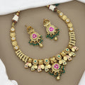 Traditional Gold-Plated Enamel Peacock & Floral Choker Set