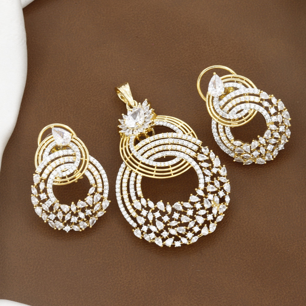 Elegant American Diamond & Gold Plated Pendant Set With Chain
