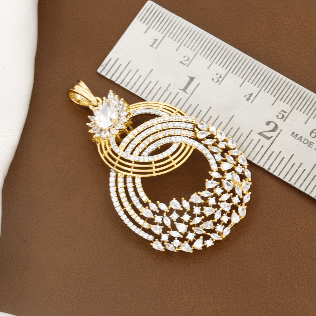 Elegant American Diamond & Gold Plated Pendant Set With Chain