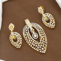 Stunning Teardrop Cutout Gold Pendant Set & Earrings With Chain