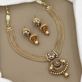 Traditional Gold-Plated Mesh Chain Temple Necklace Set