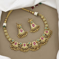 Traditional Gold-Plated Stone-Studded Choker Necklace Set