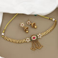 Traditional Gold-Plated Floral Stone Choker Necklace Set
