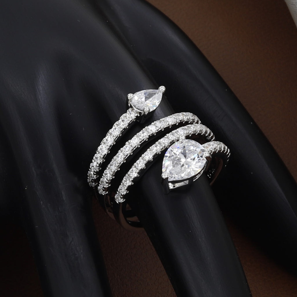 Cocktail Elegant Silver Teardrop Wrap Ring