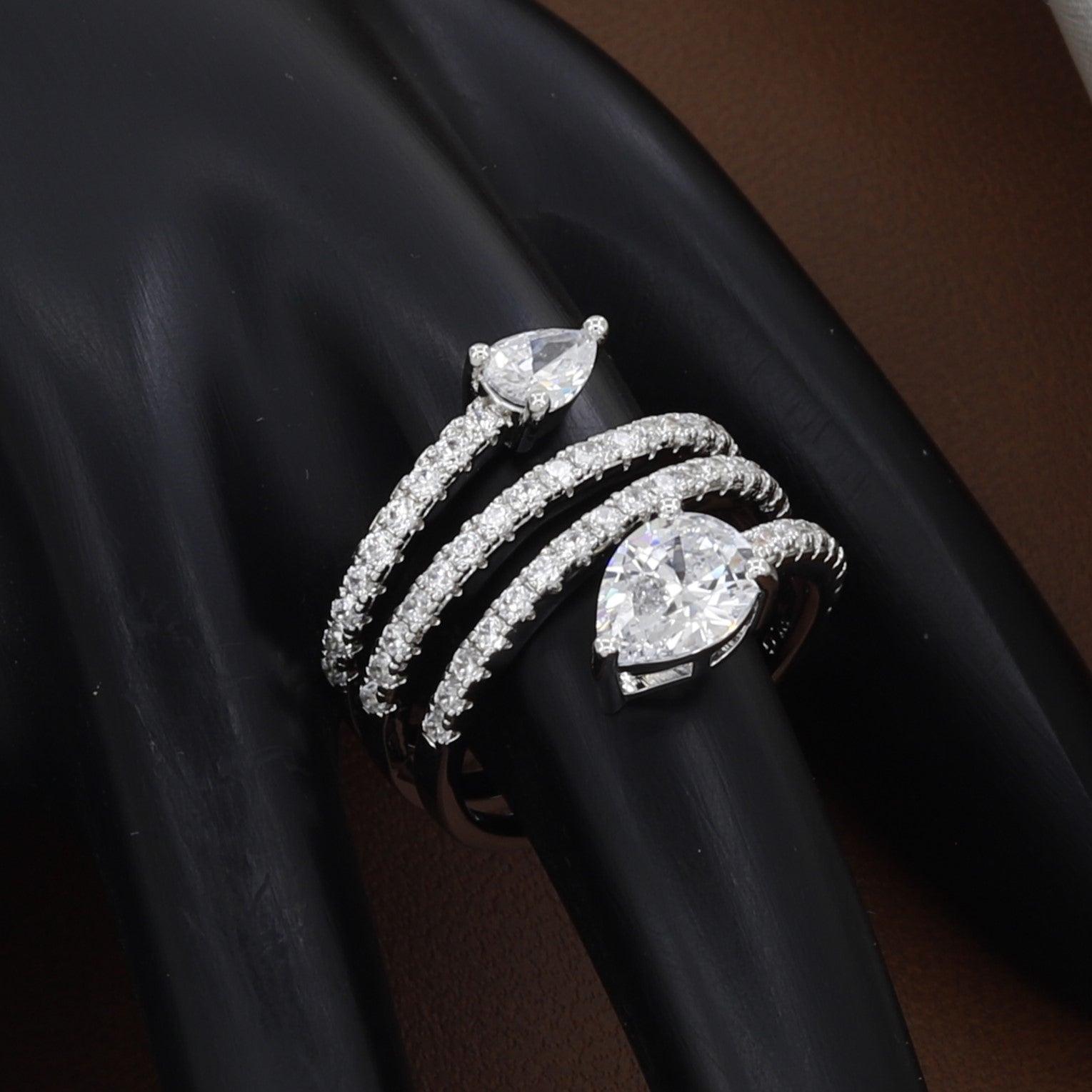 Cocktail Elegant Silver Teardrop Wrap Ring