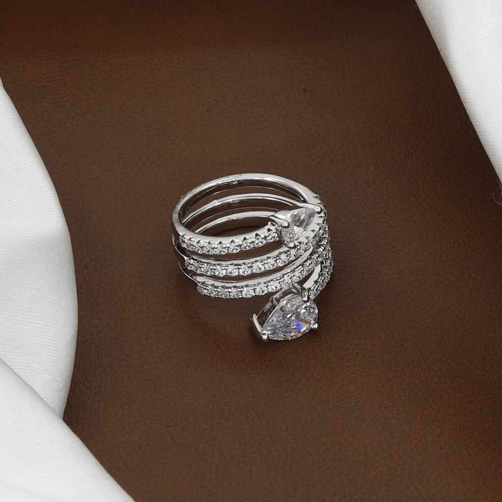 Cocktail Elegant Silver Teardrop Wrap Ring