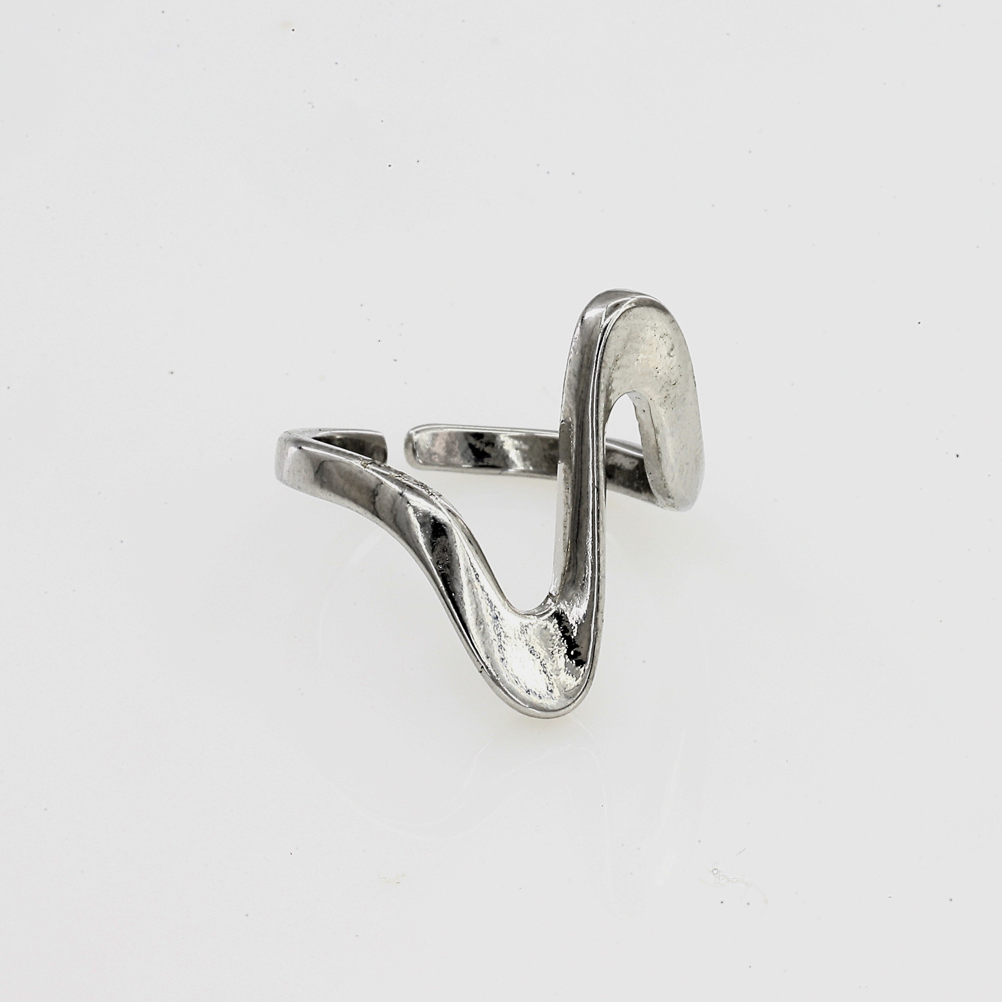 Silver Tone Wave Adjustable Ring