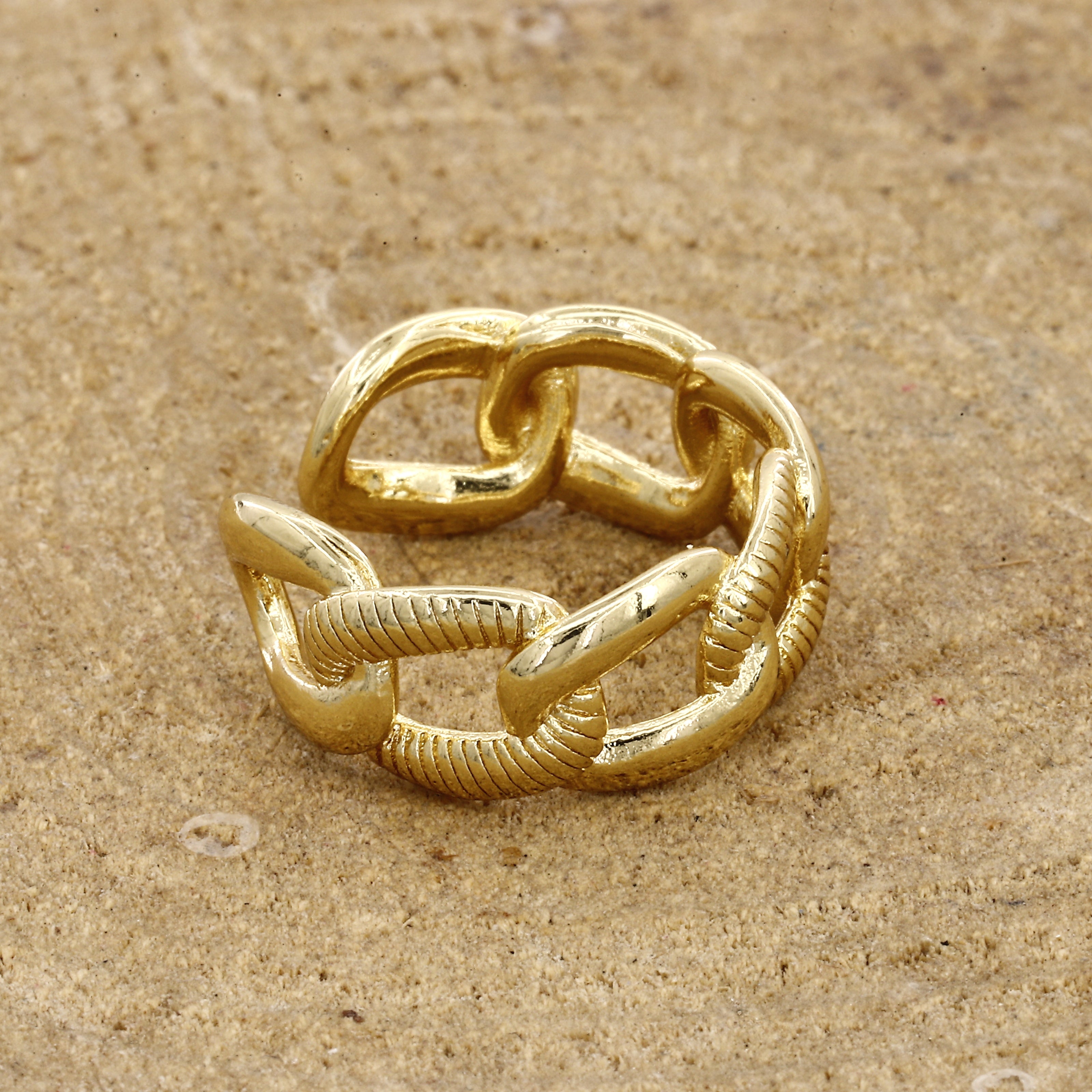18K Gold Plated Textured Link Open Ring
