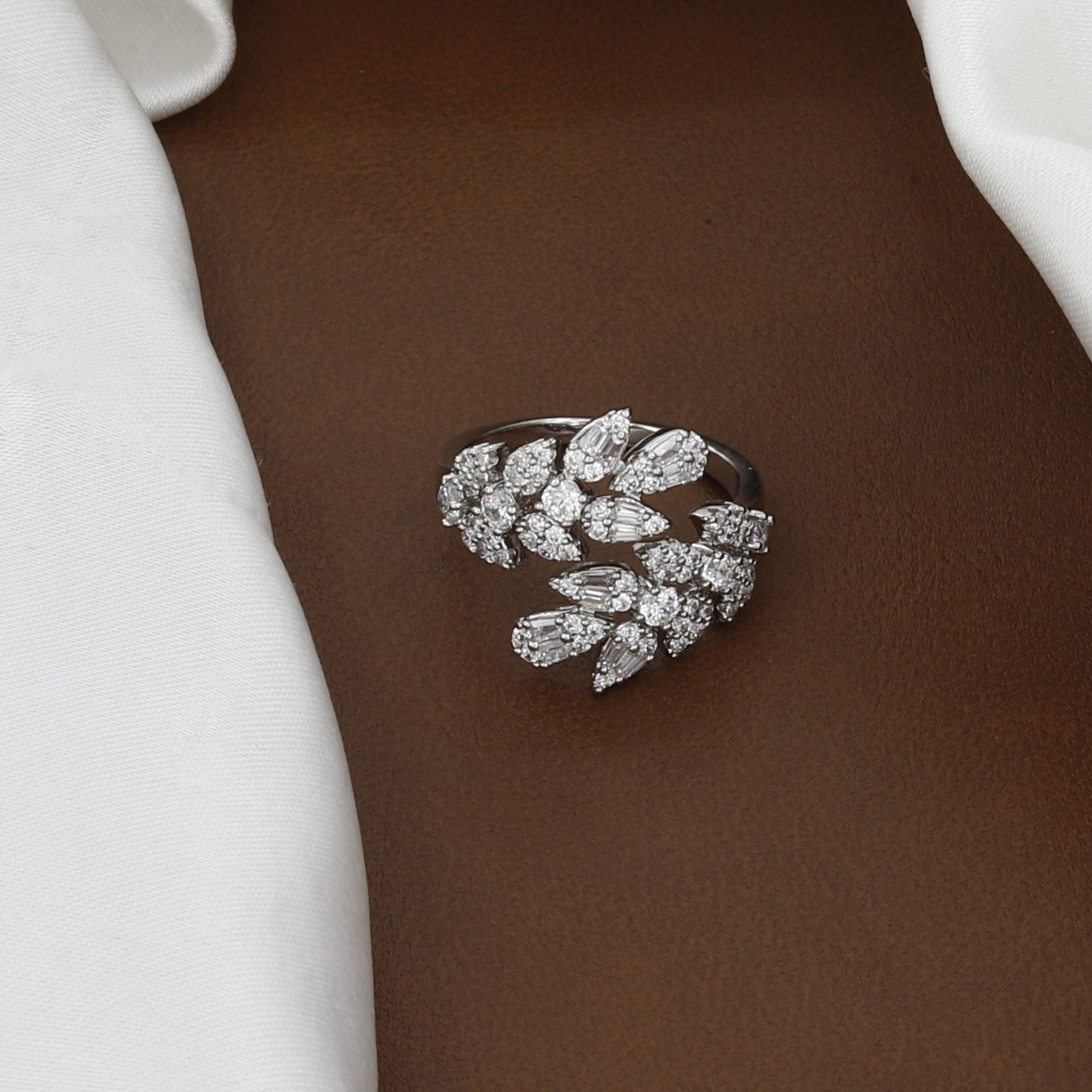 Glamorous Silver Floral Cluster Cocktail Ring