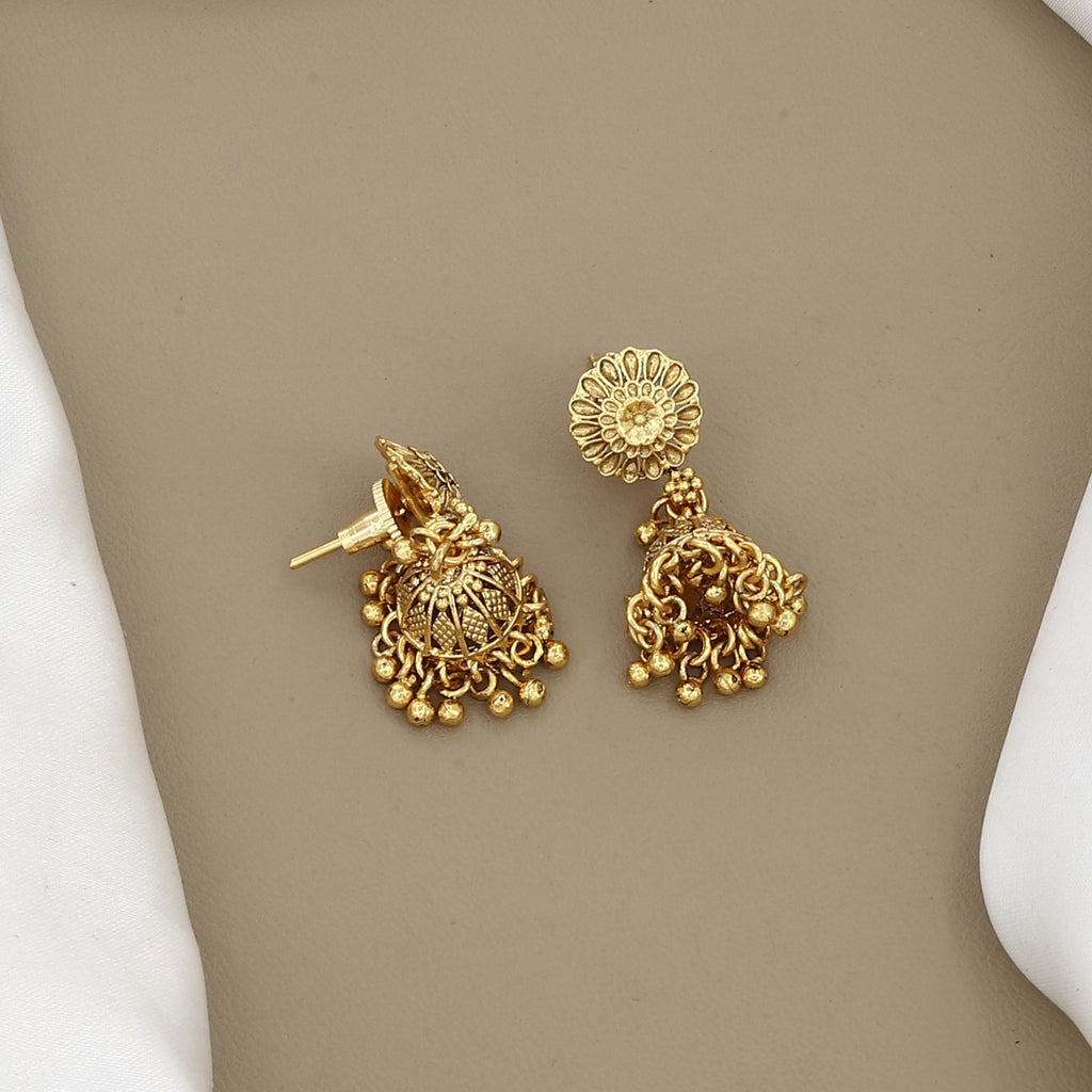 Multi-Strand Gold-Plated Beaded Long Mala Set with Jhumkas