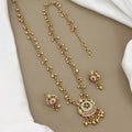 Traditional Gold-Toned Red Stone & Pearl Mini Necklace Set