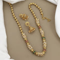 Traditional Gold-Plated Multicolored Stone & Pearl Long Mala Set