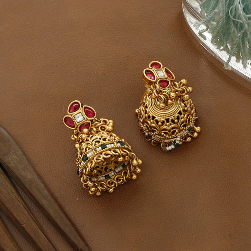 Antique Moti Choker Set With Big Jumkhas