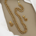 Traditional Gold-Plated Beaded Long Mala Set with Jhumkas