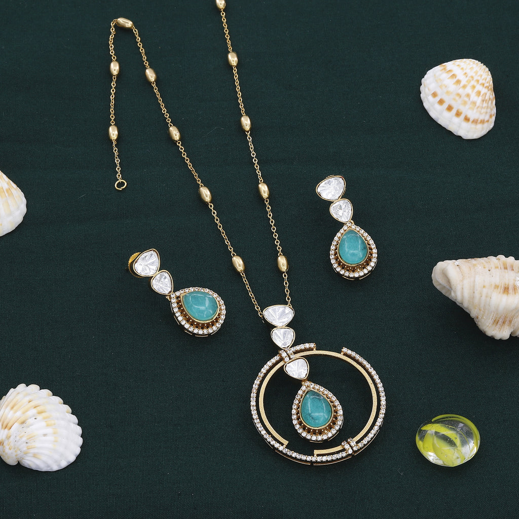 Circle Big Pendent Fusion Necklace Set with Colors