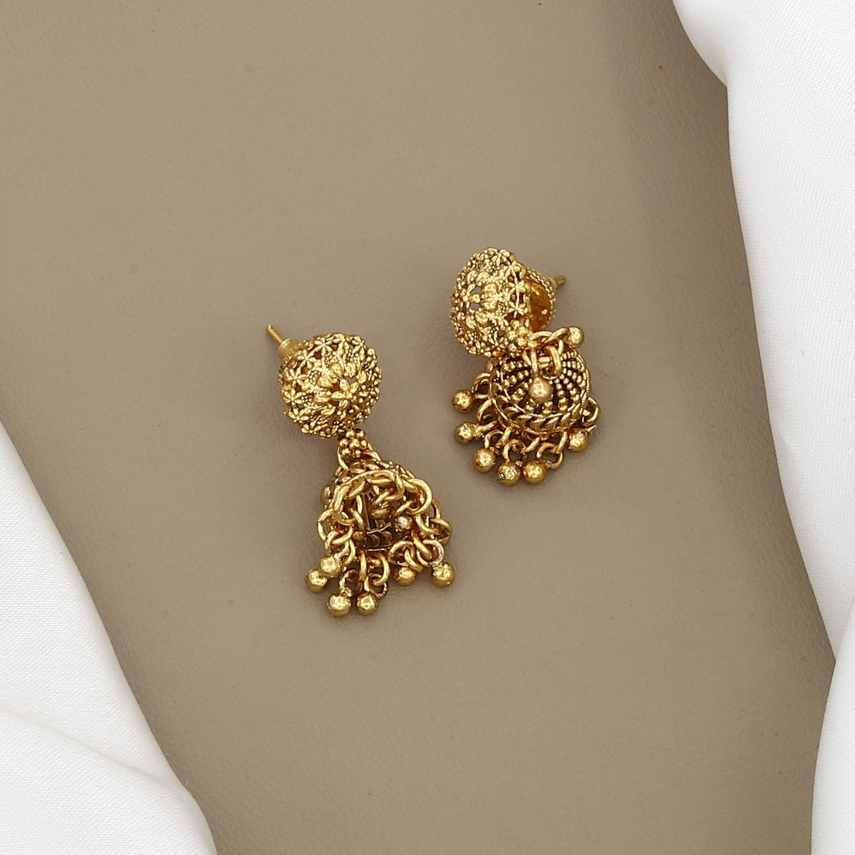 Traditional Gold-Plated Beaded Long Mala Set with Jhumkas