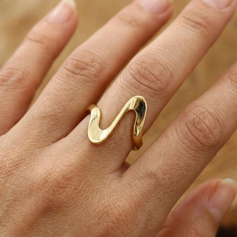 Gold Tone Wave Adjustable Ring