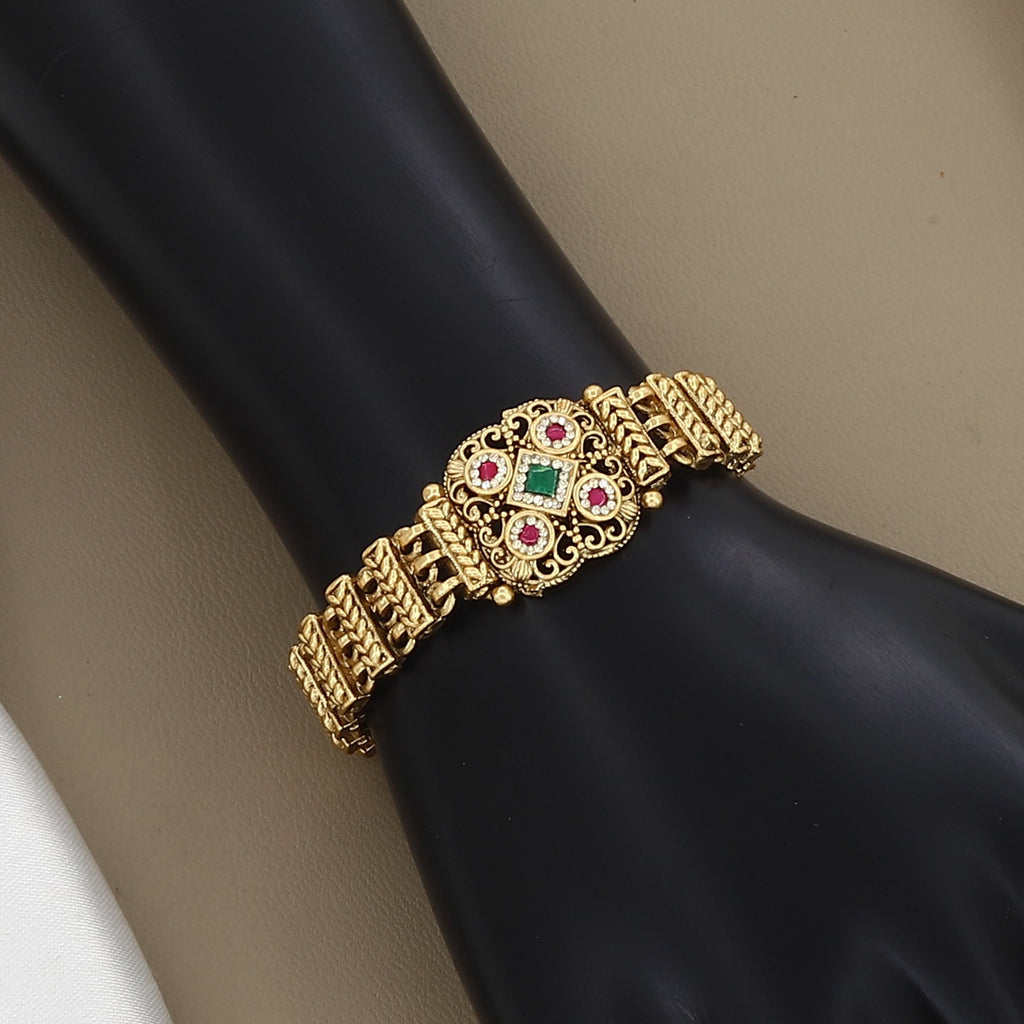 Traditional Gold-Plated Linked Bracelet with Gemstone Centerpiece
